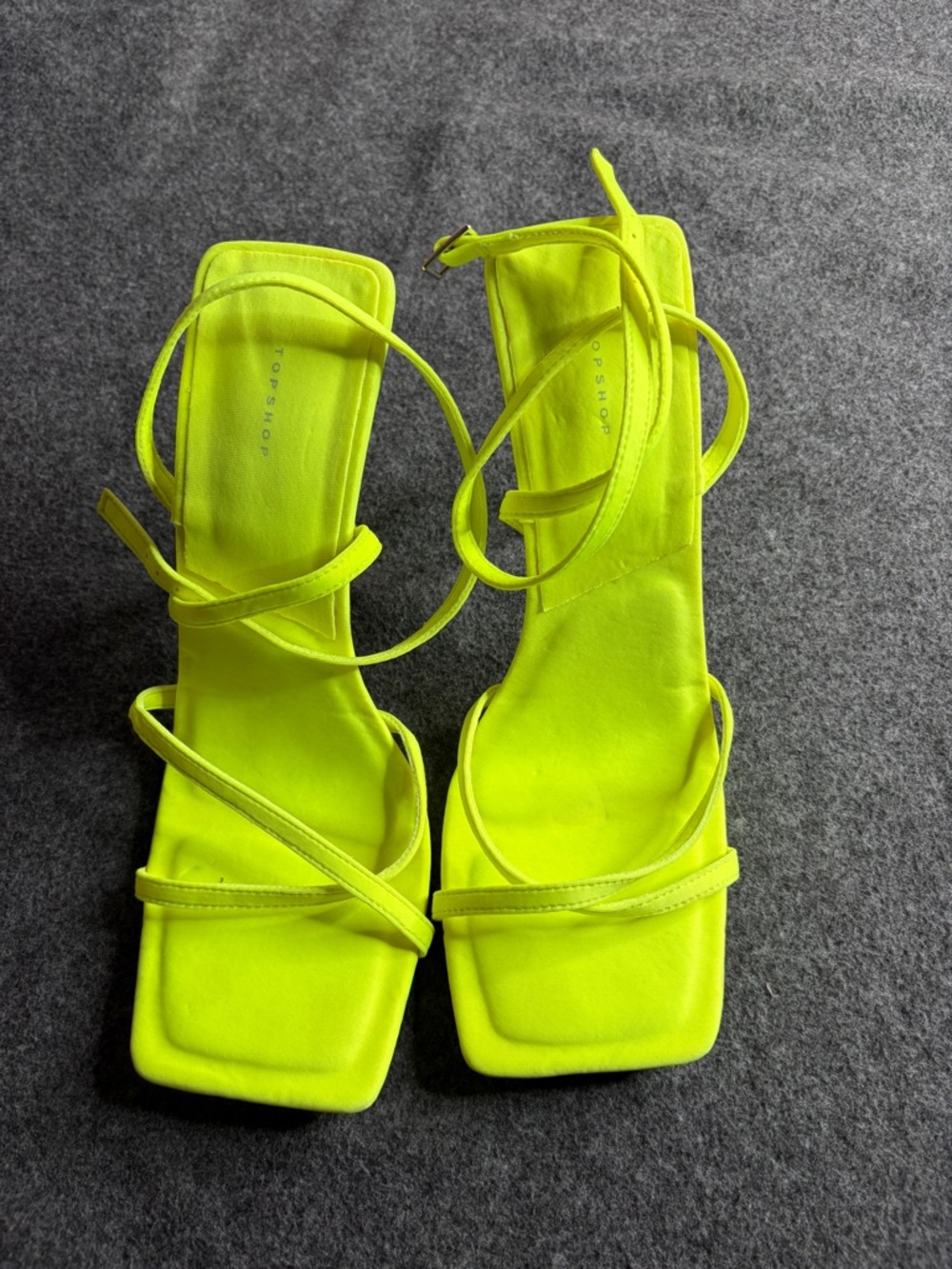 Topshop Neon Yellow Strappy Square-Toe Heels